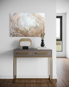 Peace displayed above a console in a bright contemporary room