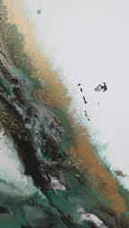Macro of gold, green and black where the paint pools in Rooted 1