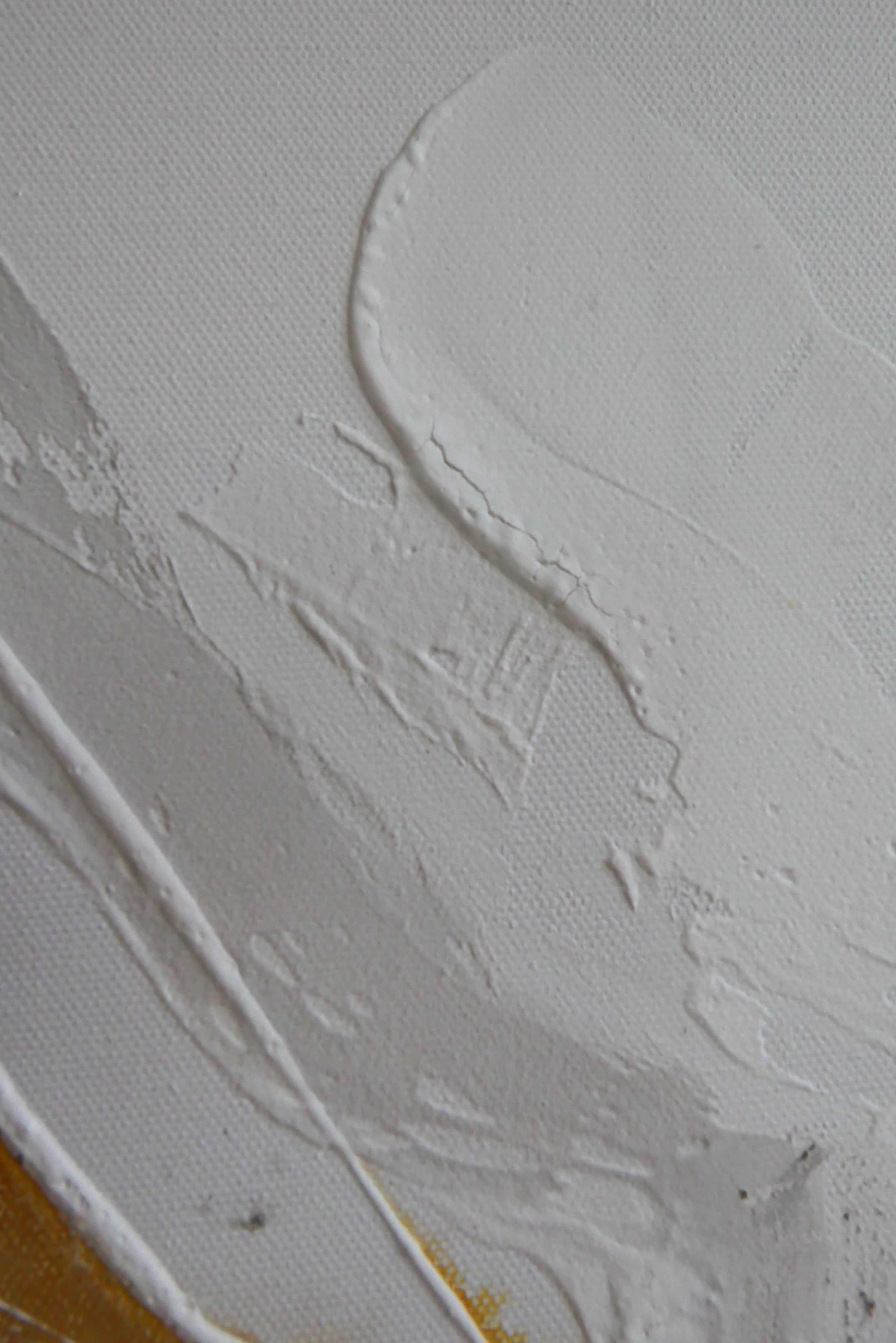 Close-up of the white textured field of Serenity 2, structure paste catching the light