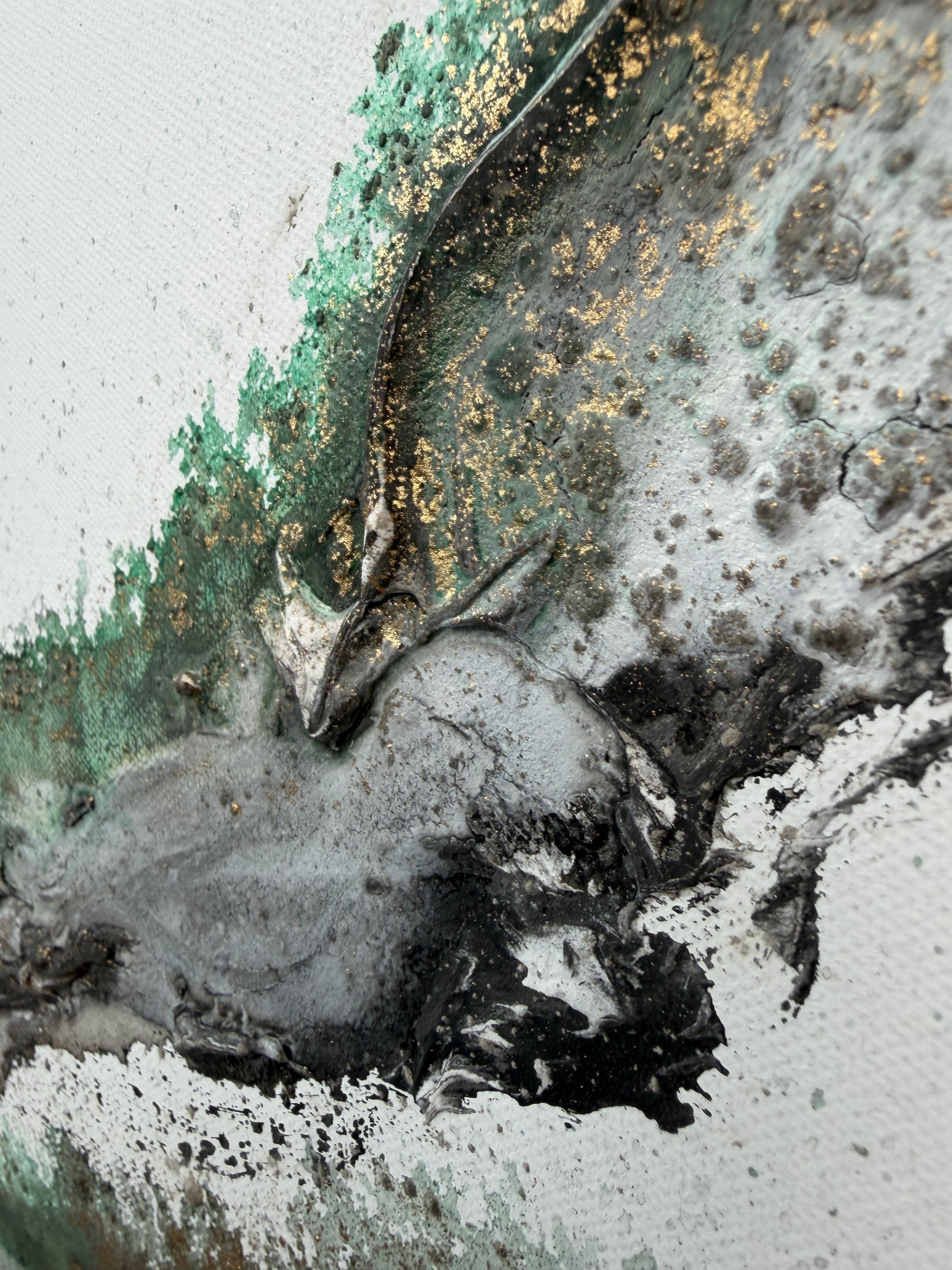 Close-up of the darkest green and gold passage in Rooted 2