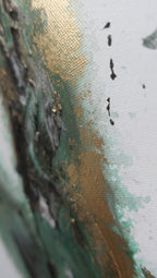 Detail of black and gold flecks over green in Rooted 1