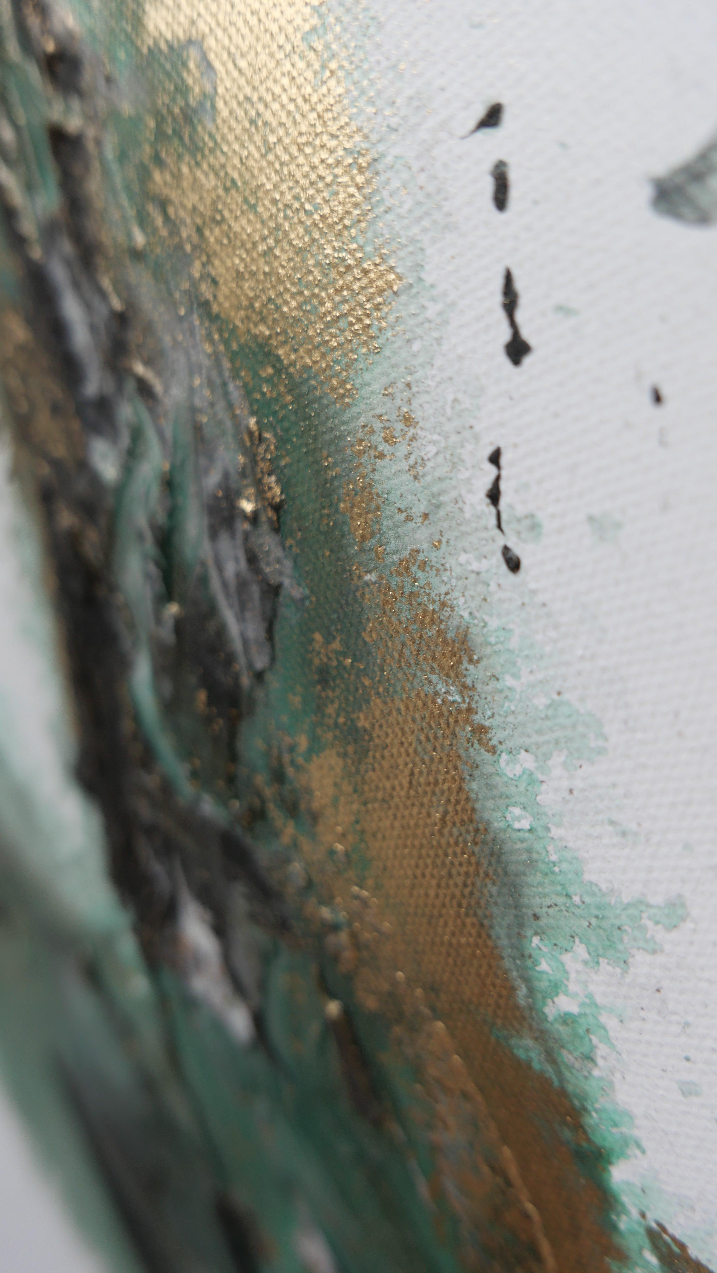 Detail of black and gold flecks over green in Rooted 1