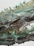 Macro of gold pigment caught in the canvas weave of Rooted 2