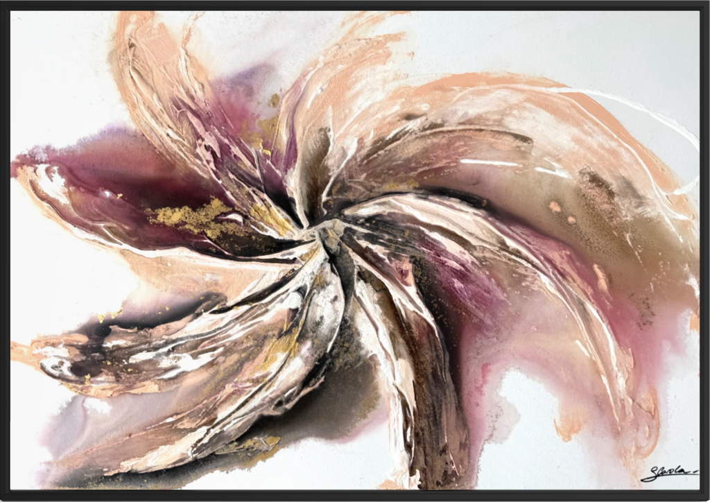 Wildflower, a large abstract textured painting in wine, peach and gold by Stefanie Carola