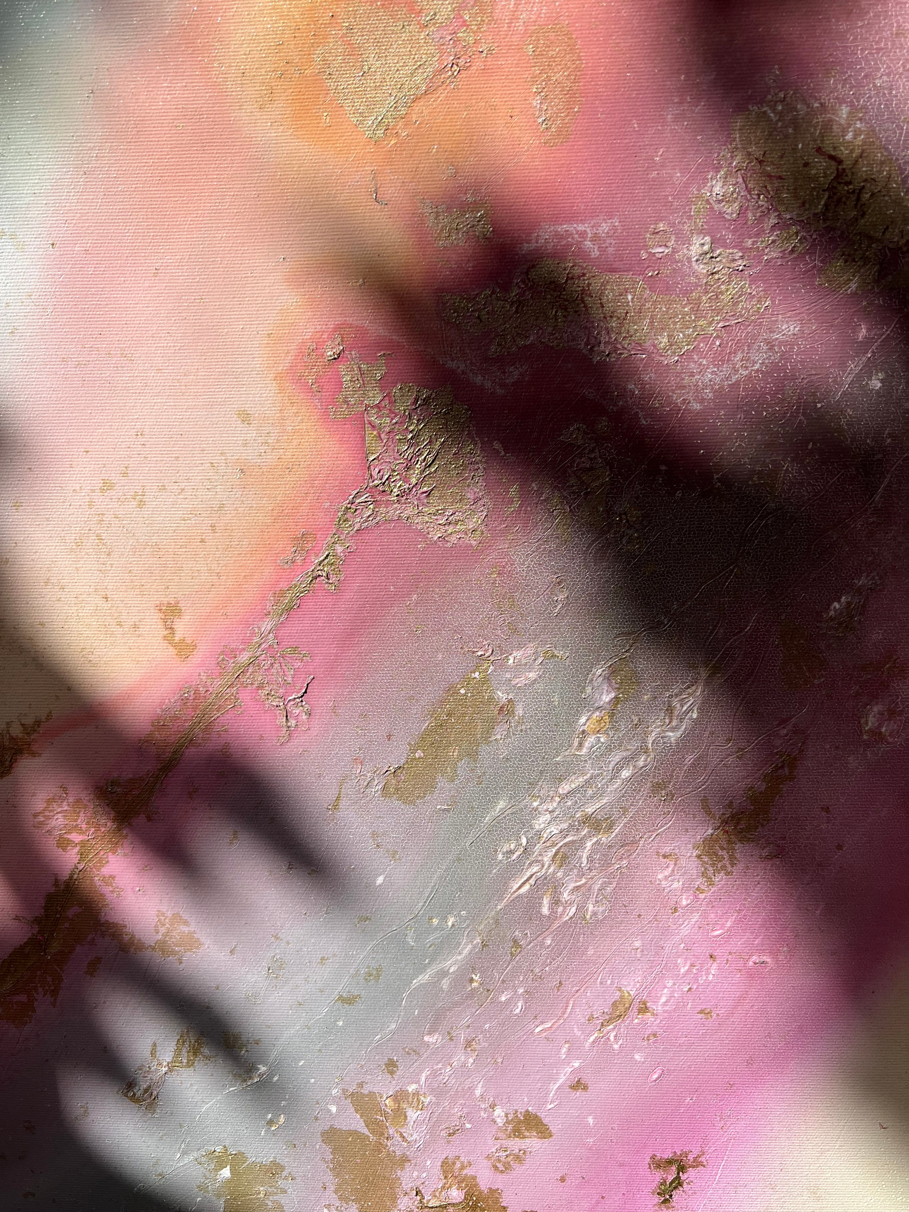 Close view of flowing pink and mauve tones in Flow