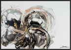 Unfold, a large abstract textured painting in black, white, coral and gold by Stefanie Carola