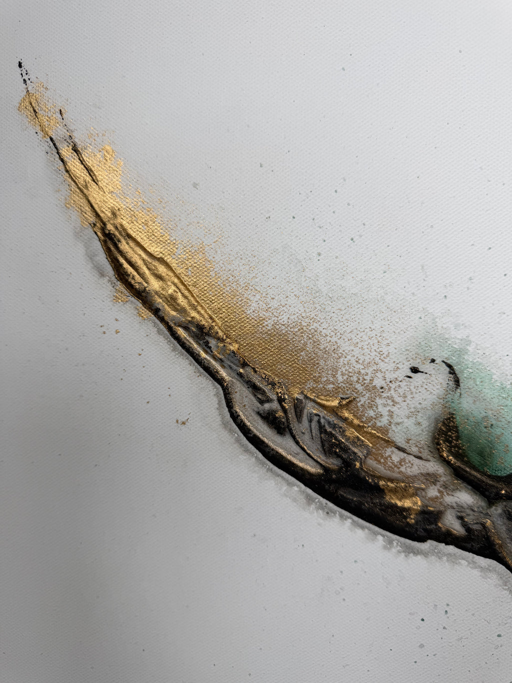 Angled view of Rooted 1 showing how far the gold and structure paste stand off the canvas