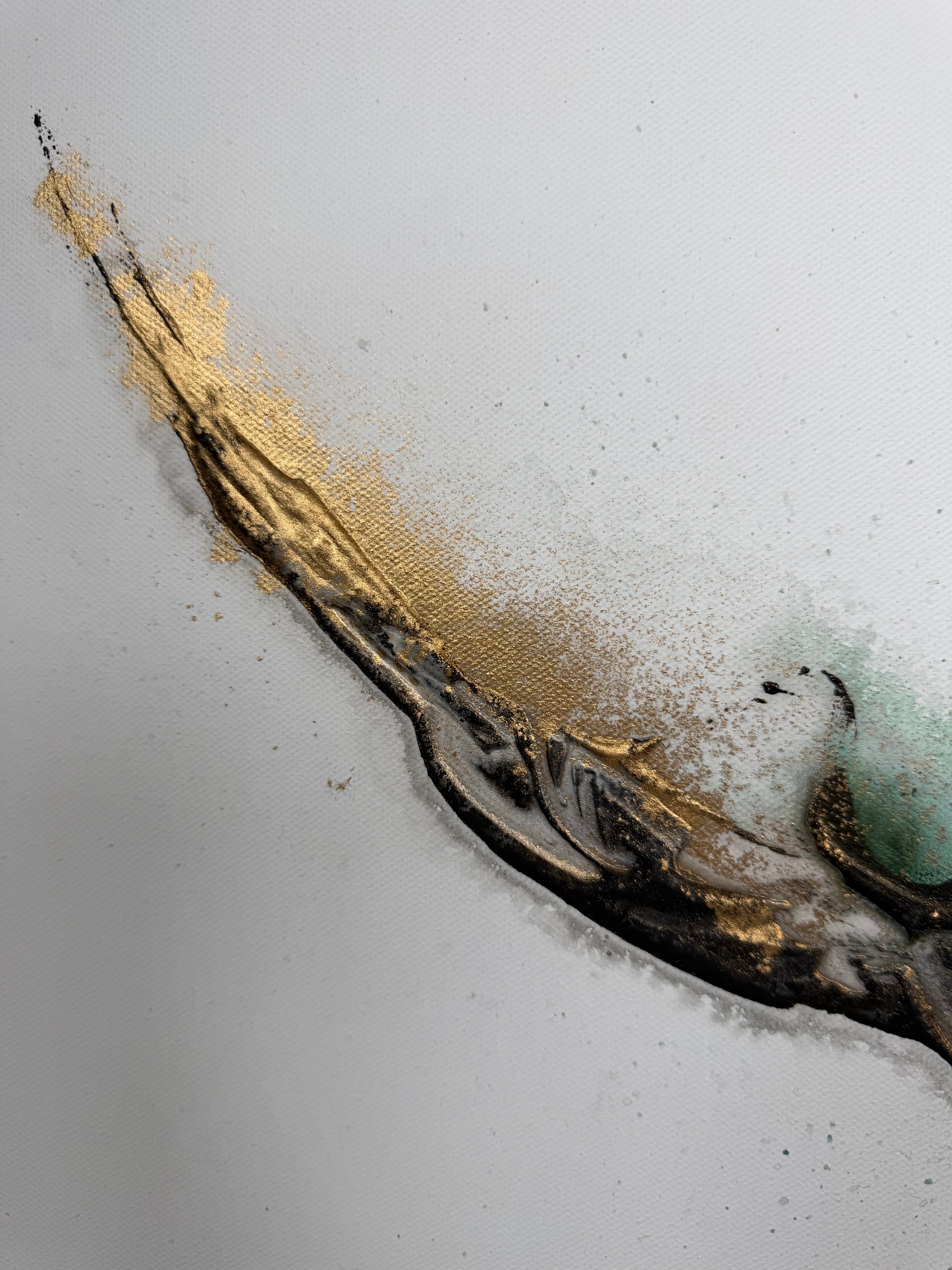 Angled view of Rooted 1 showing how far the gold and structure paste stand off the canvas