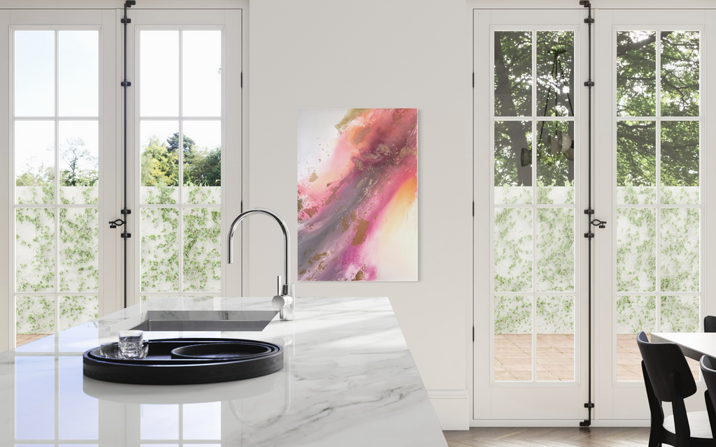 Flow on the wall in a bright, sunlit room with a window