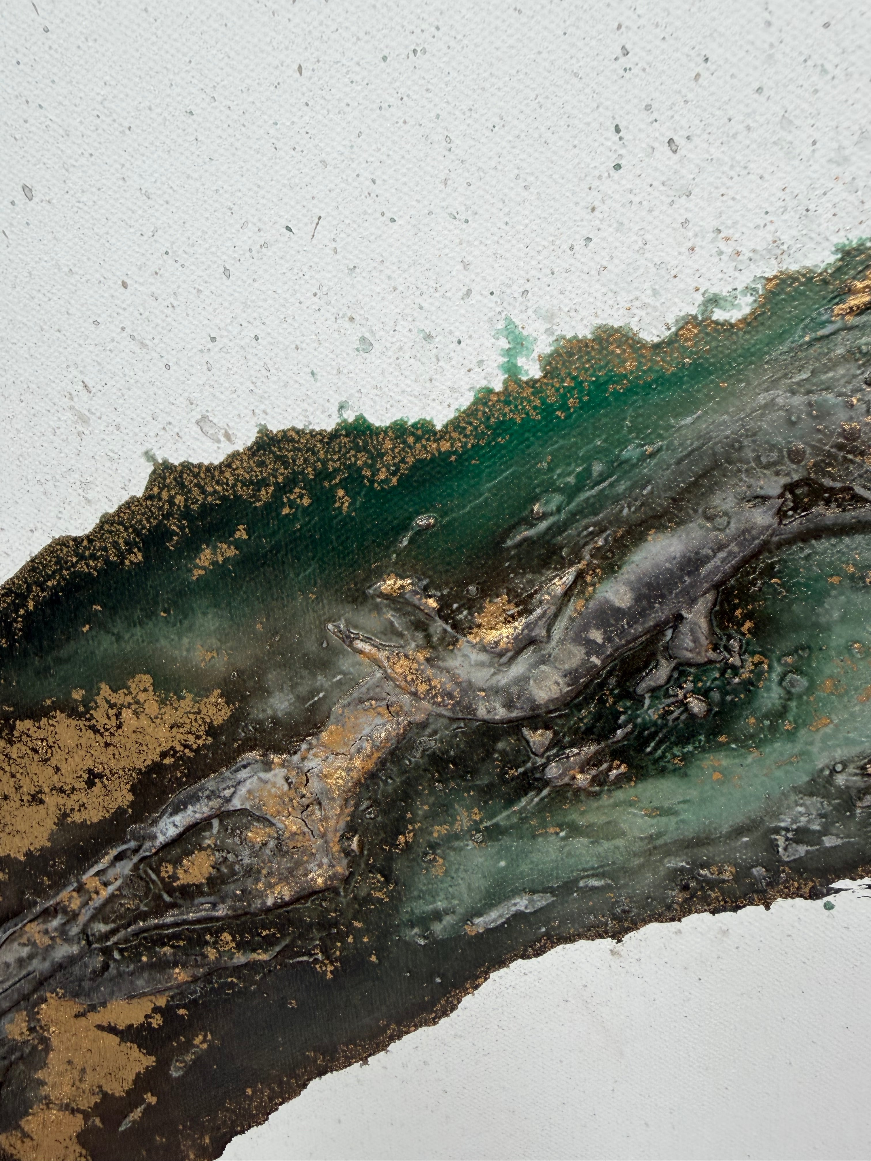 Detail of deep green and gold at the darkest point of Rooted 2