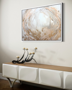 Peace above a white sideboard in a minimalist living space