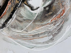 Close view of the pale grey and white sweep with coral running through Unfold