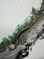 Detail of Rooted 2 with a raised black ridge and gold along the green edge