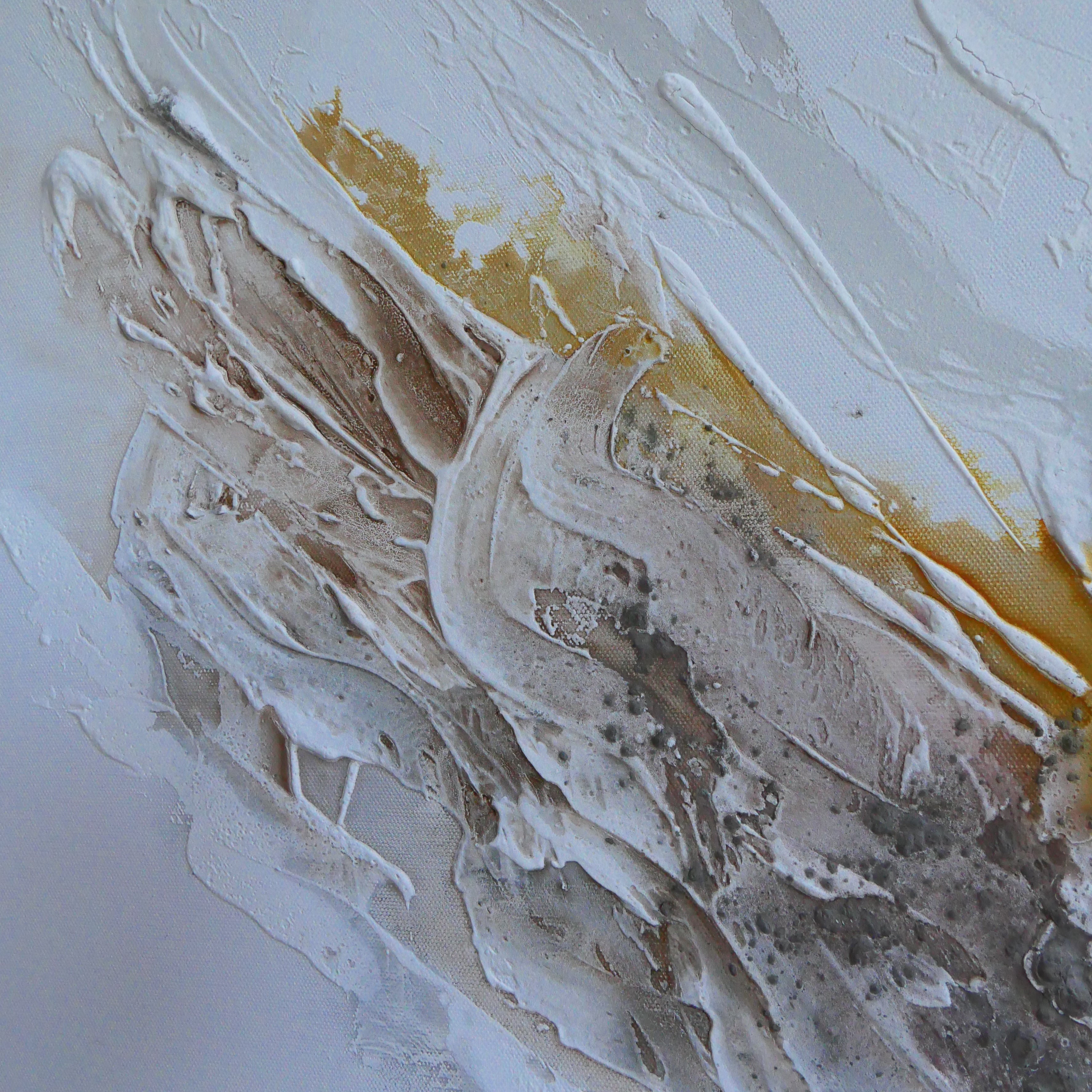 Diagonal detail of Liberation 1 showing white and gold layered brushwork.