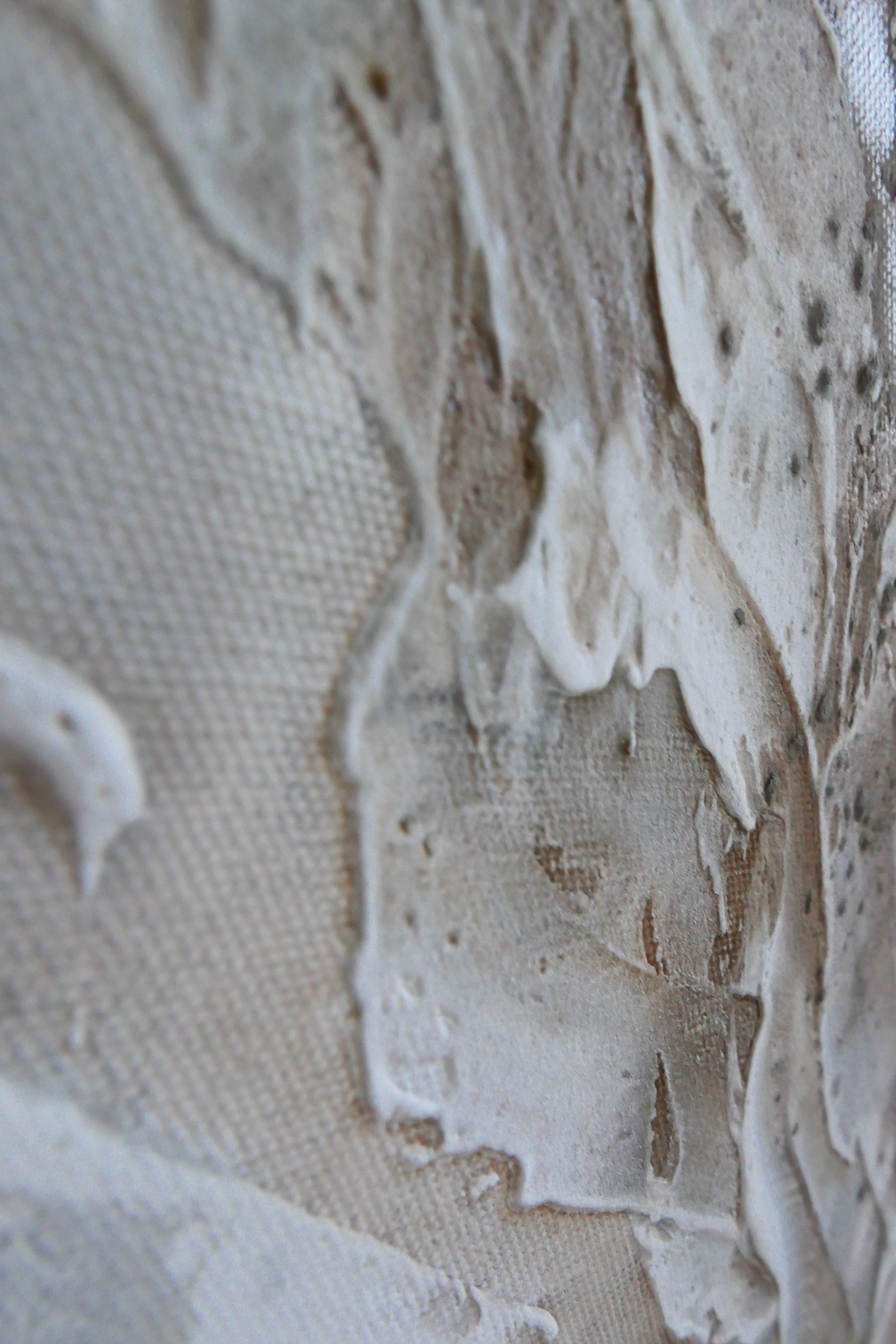 Texture detail of Liberation 1 where white structure paste meets the raw canvas weave.