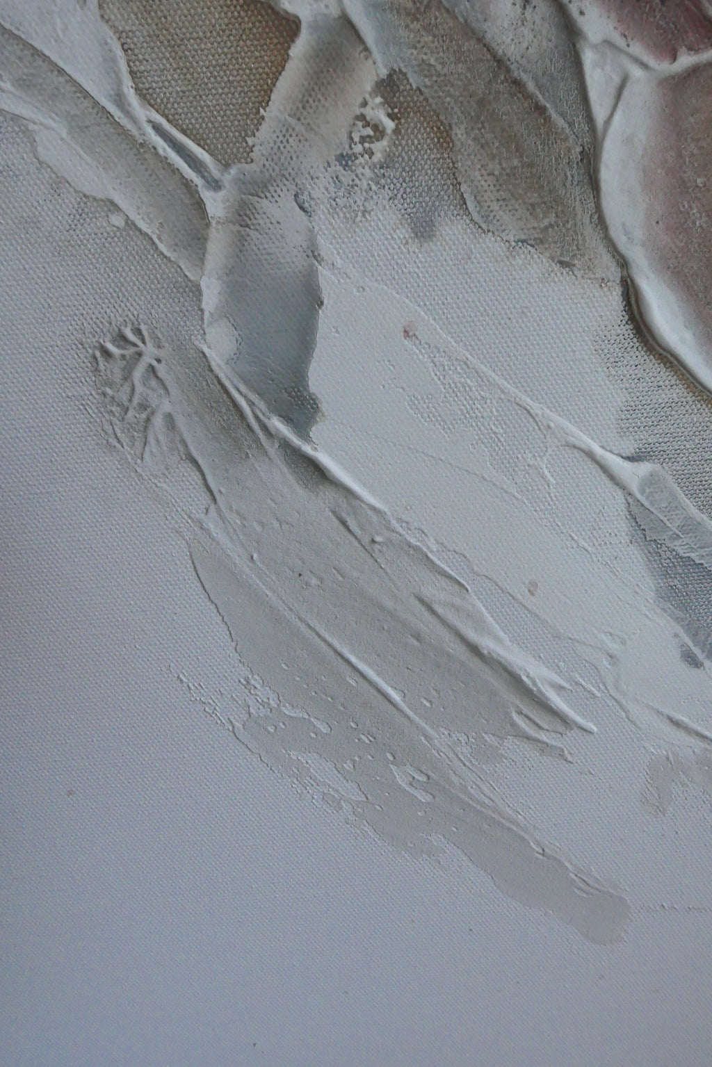 Detail of Liberation 1 with soft white and grey palette-knife texture.