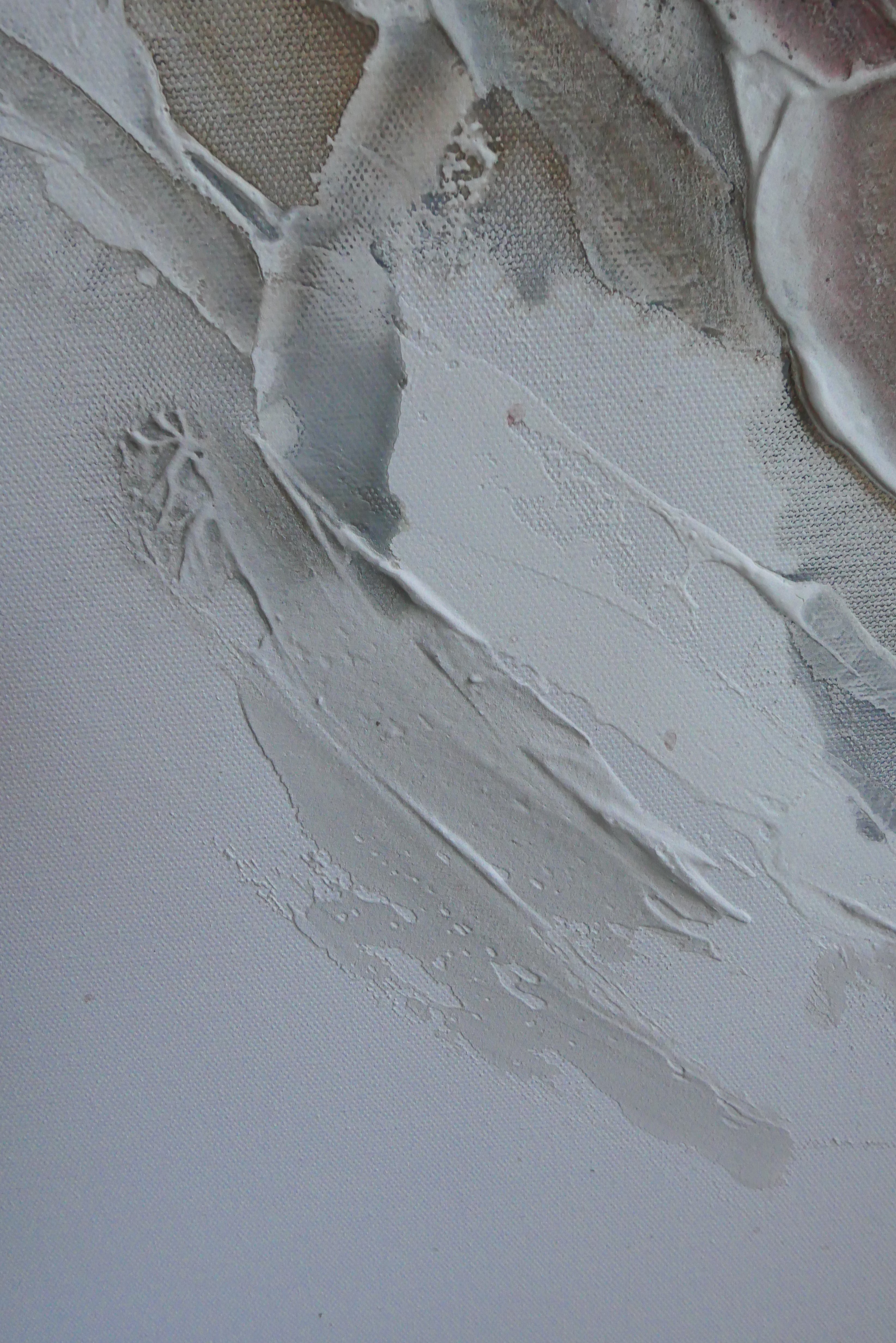 Detail of Liberation 1 with soft white and grey palette-knife texture.