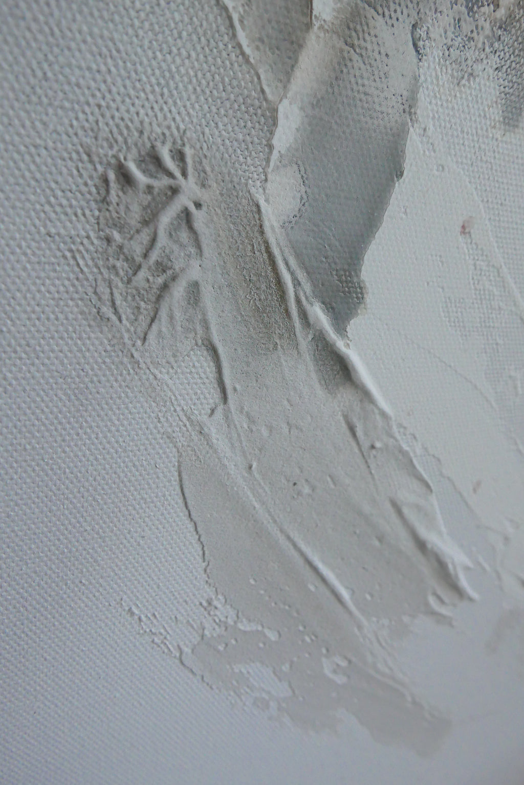 Close-up of the thick white impasto surface of Liberation 1.