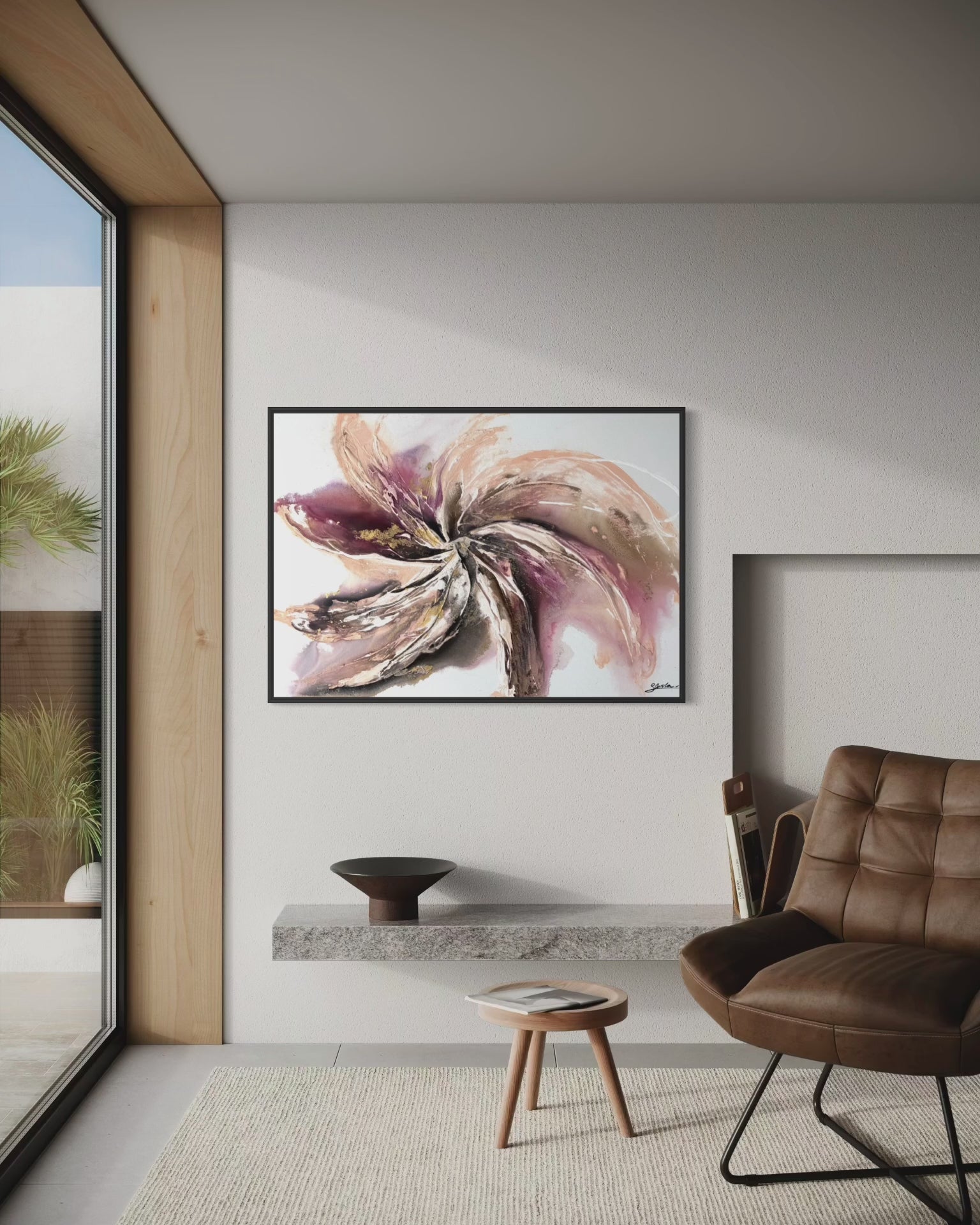 Video of Wildflower in a sunlit room with a wooden window frame