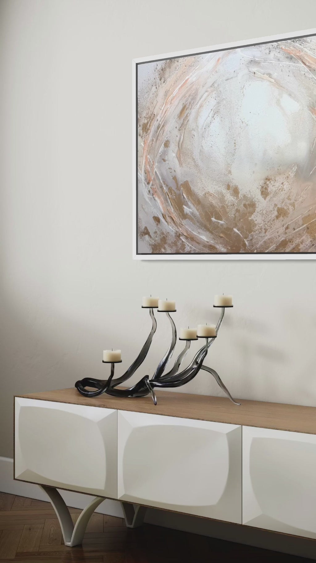 Video of Peace shown on the wall in a styled room