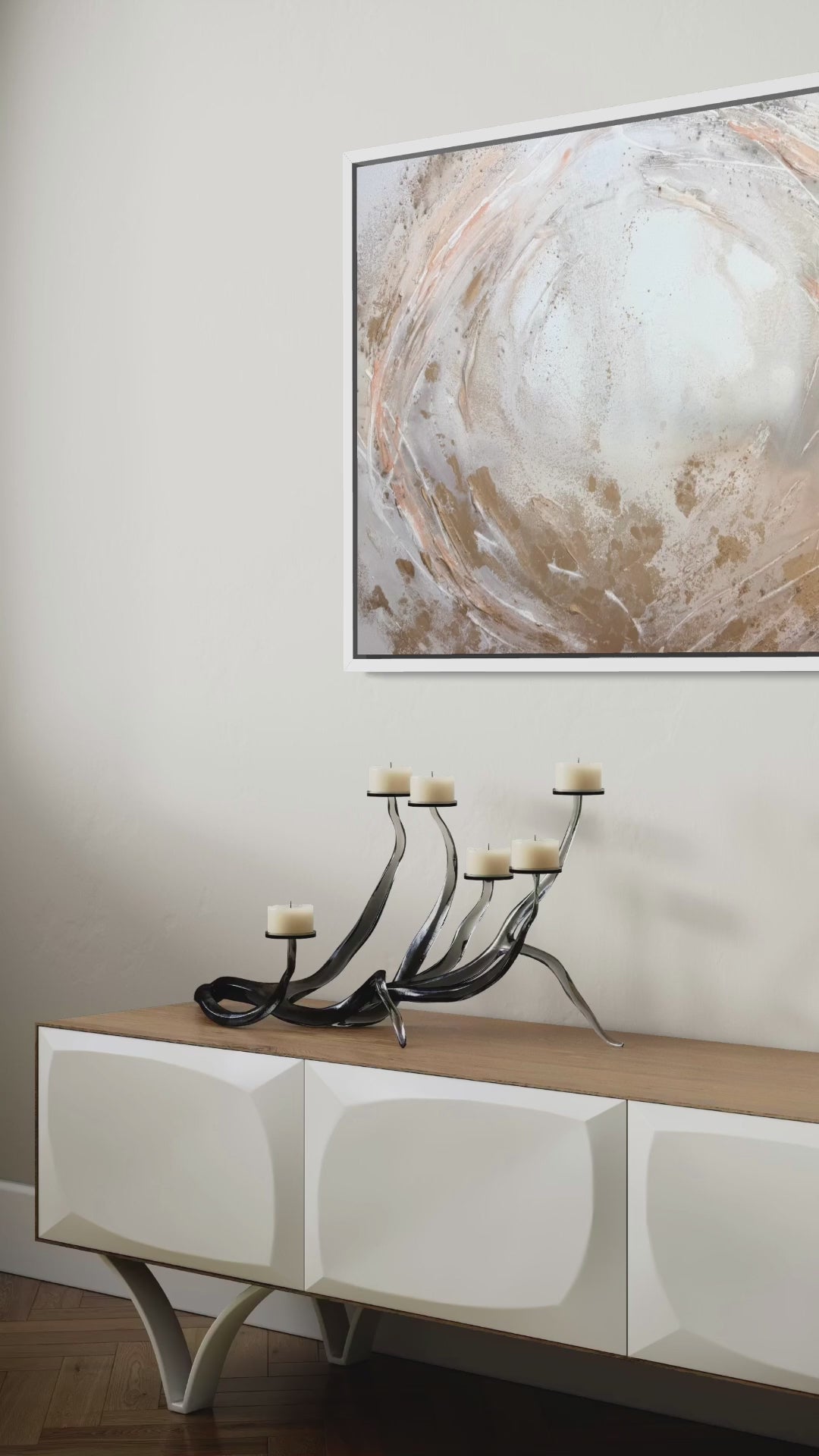 Video of Peace shown on the wall in a styled room