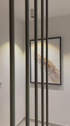 Video panning across Liberation 1 in its black frame, raking light picking out the impasto ridges
